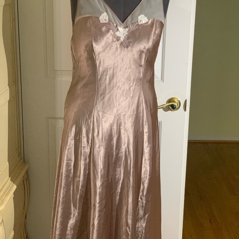 Elegant Satin Gown with Floral Accents